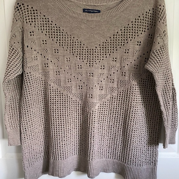 AMERICAN EAGLE Women's Brown Tan Cable Knit Pullover Sweater Large 3/4 Sleeve - Picture 1 of 5